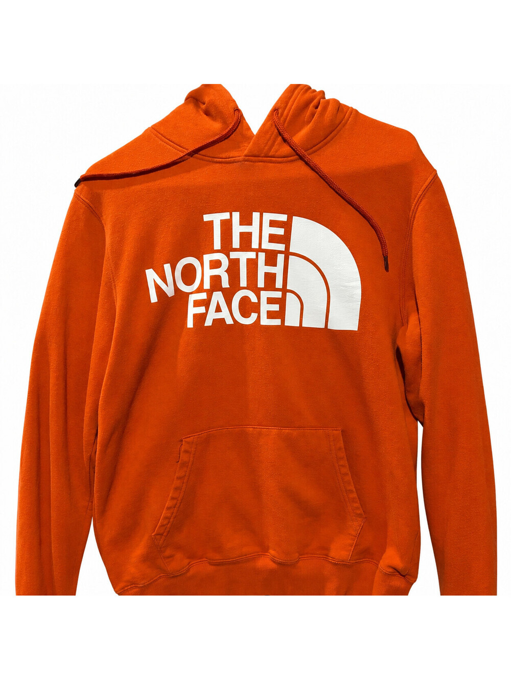 The North Face Mens Sweater Small Orange Hoodie Fleece Sweatshirt Center Logo